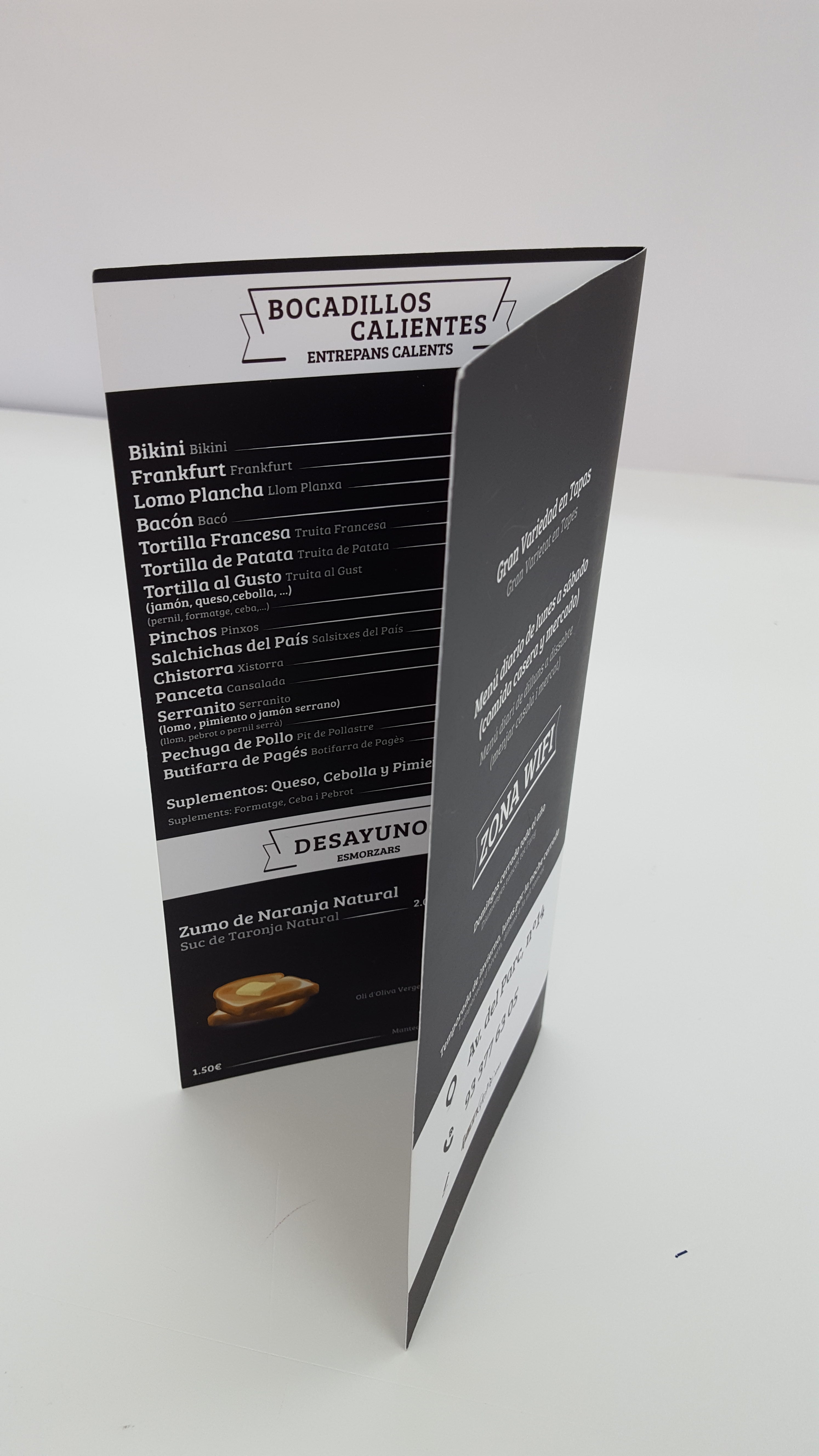 Carta de restaurante laminada
